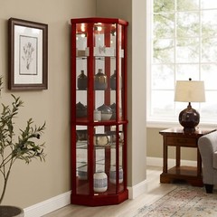 Classic 6 Tier Lighted Corner Curio Display Cabinet with Glass Doors Shelves