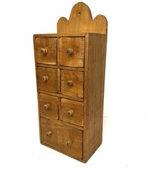 Antique Wooden Wall Apothecary Spice Chest Cabinet 7 Drawers Primitive Farmhouse
