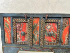 Rare Antique Hand-Painted Wooden Cabinet Cupboard Chest – Folk Art Rustic Decor