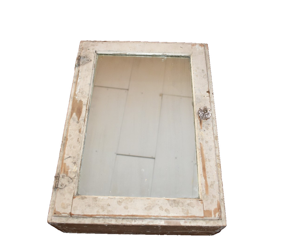 Shabby Chic Primitive Painted Wood Wall Medicine Cabinet Cupboard Mirror Door