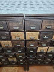 35 Drawer Catalog Bin Cabinet w/ Brass Hardware 47″ x 67″ x 18″ GS00878