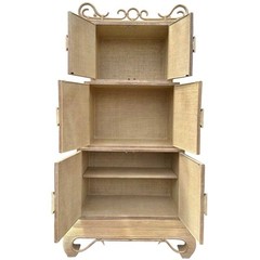 Chinoiserie Rattan Cabinet with Natural Bent Wood & Pencil Reed Base by Hickory