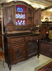 Antique Country French Hand Carved Solid Walnut Vassilier Buffet Cupboard C1870