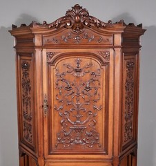 71″ Tall Antique French Solid Walnut Wood Highly Carved Renaissance Cabinet