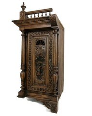 Stunning Antique Corner Cabinet Hand Carved Wood French Breton for right corner