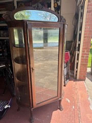 antique vintage curved glass curio cabinet