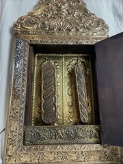 Antique Dutch copper & brass With Beveled Mirror , Brush Cabinet