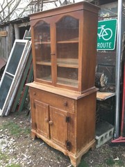 Vintage Mid Century Solid Wood China Cabinet Hutch Kitchen Cabinet Hoosier Type