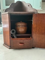 Edwardian Oak Smoker’s Cabinet Vintage Pipe Cupboard Circa 1910s 1920s