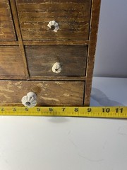 Antique Primitive Wood Apothecary Spice Cabinet Tabletop Or Hang Porcelain Knobs