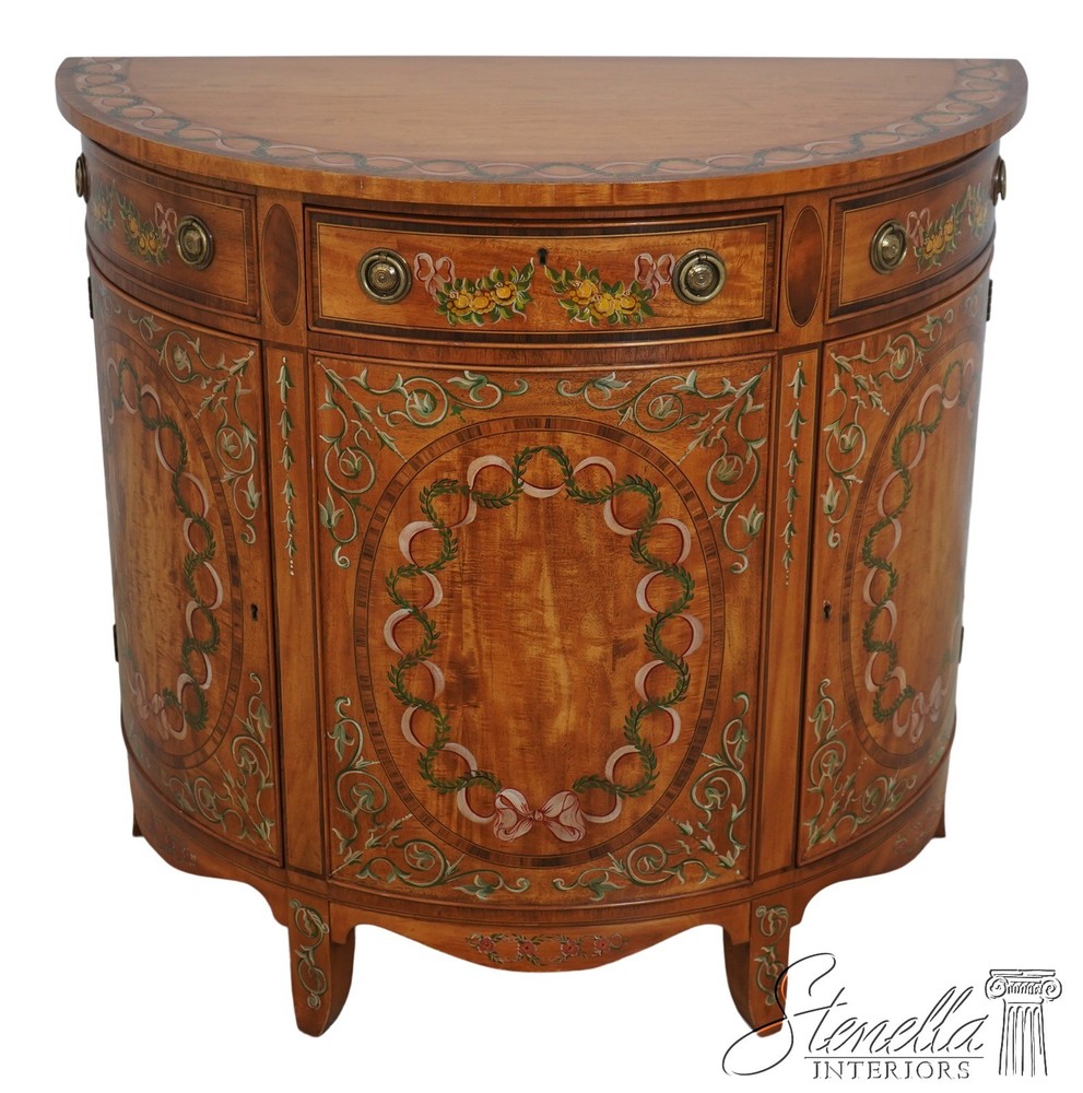 F70335: WELLINGTON HALL Satinwood Adams Painted Demi Lune Cabinet