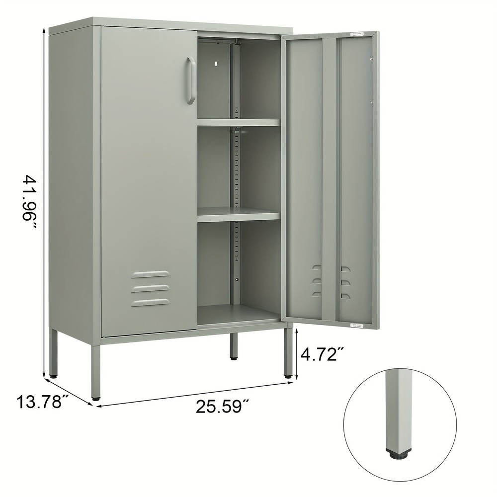 Greygreen Metal Locker Cabinet With Adjustable Shelves For Kitchen Office