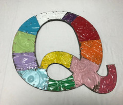 Decorative Salvaged Tin Ceiling 17″ Patchwork Mix Color Metal Letter Q 1613-23B