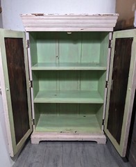 Vintage Shabby Chic Painted Floral Carved Wood Cabinet – Morrocan Indian Shelf