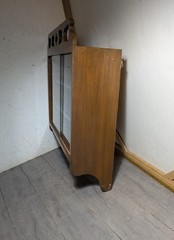 Vintage Art Deco Gothic Tudor Wall Curio Cabinet Shelf Sliding Doors Quatrefoil