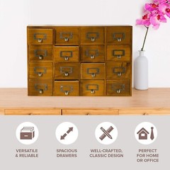 16 Drawers Wood Apothecary Medicine Cabinet Label Holder Card Catalog Organizer