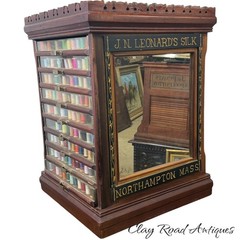 antique Leonards silk spool cabinet victorian walnut revolving country store