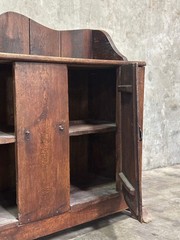 Antique Primitive Hardwood Cupboard, Scalloped Gallery, Hand-Forged Iron 19th C.