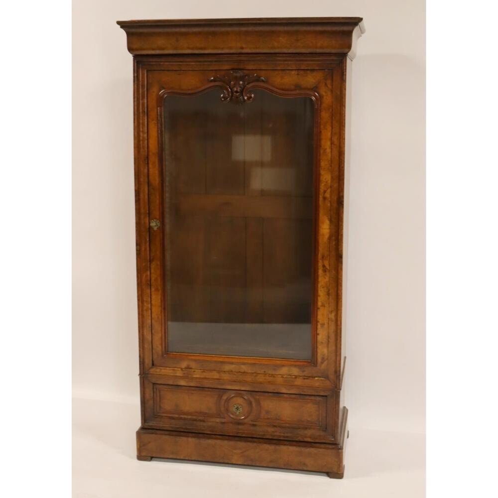 Antique Louis Philippe Walnut Two Drawer Display Bookcase Cabinet.