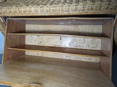 Vintage Boho Chic Coastal Wicker Rattan Drop Front Record Storage Cabinet Table