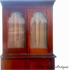 Antique Cherry Linen press display cabinet cupboard 2 pc NY country original 19t