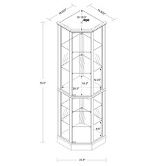 Classic 6 Tier Lighted Corner Curio Display Cabinet with Glass Doors Shelves