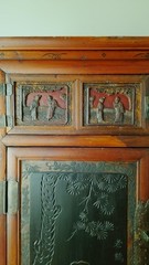 Hand Carved Sculptured End of Qing Dynasty Antique Chinse Cabinet