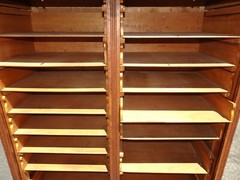 Antique 70″ Tall Double Oak Tambour Doors File Cabinet w 21 Drawers & Keys