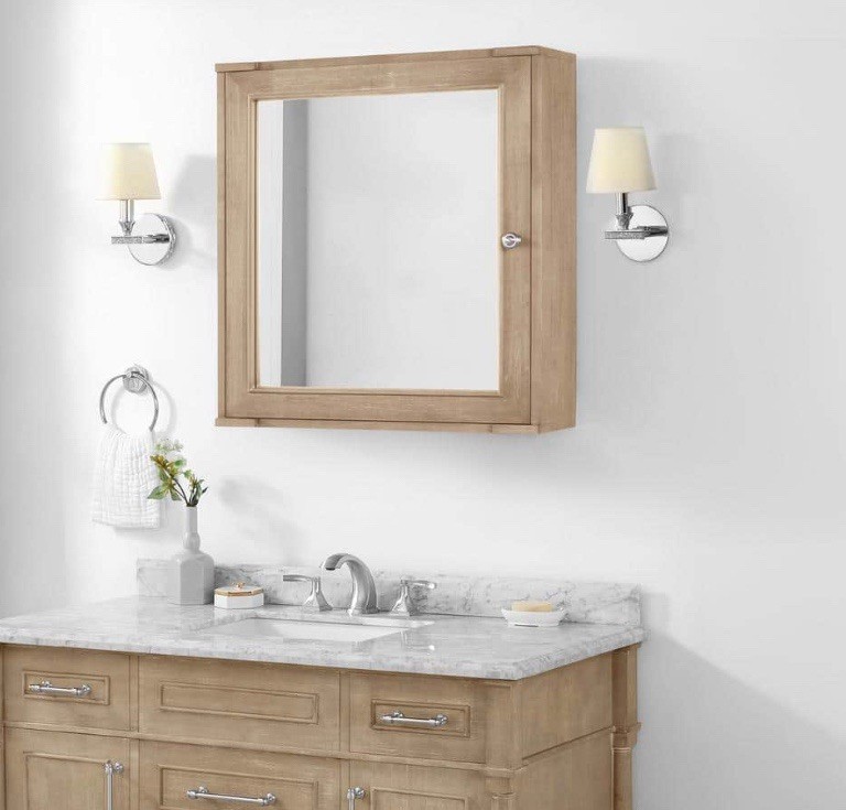 Home Decorators Medicine Cabinet 24″X8″X27″ Rectangular Antique Oak W/ Mirror