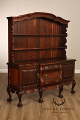 Queen Anne Style Welsh Two Piece Open Hutch Cabinet With Carved Claw & Ball Feet