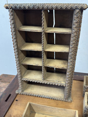 Antique Tramp Art Hanging Spice Cabinet Apothecary Collectors 10 Drawers