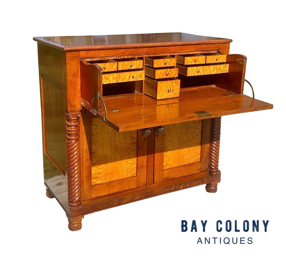 ANTIQUE FEDERAL BIRD’S EYE MAPLE & CHERRY JELLY CABINET WITH RARE BUTLER’S DESK