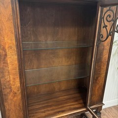 1930s Jacobean Revival Burl Walnut Display Cabinet