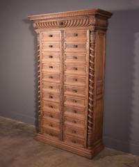 77″ Tall Antique French Apothecary Cabinet Solid Oak Carved with Compartments