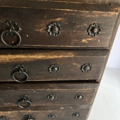 Vtg Hindu Asian 4 Drawer Solid Wood Metal Jewelry Spice Organizer 11.5 x 5.5x 11