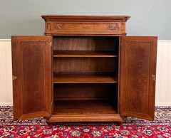 Antique French Double Door Cabinet Cupboard Carved Honey Oak Drawer early 20th