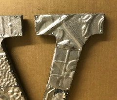 Decorative Salvaged Tin Ceiling 16″ Patchwork Shabby Silver Letter W Old 219-26B