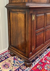 Antique English Large Bookcase Bookshelf Cabinet Double Door Glass Oak c. 1910s