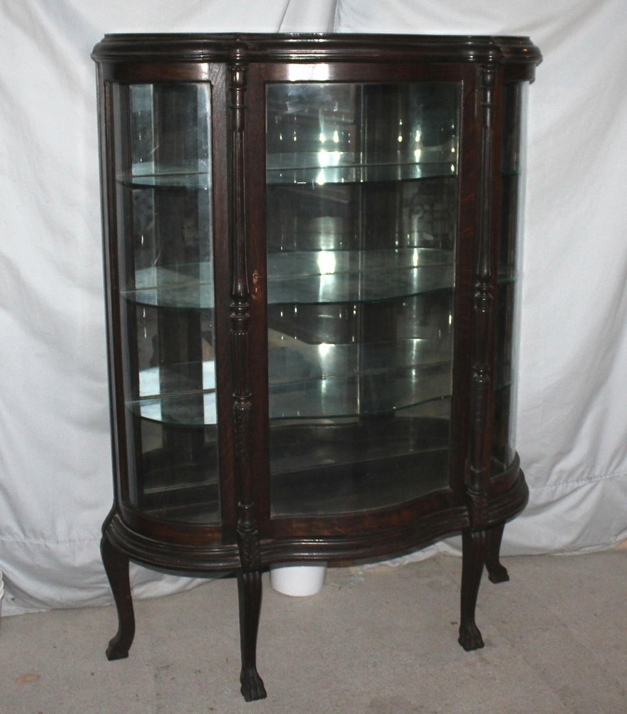 Antique Oak Curio China Cabinet – original finish – 44 inches wide