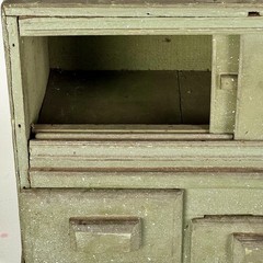 A Primitive Vintage Handmade Multi Compartment Wood Cabinet In Military Green
