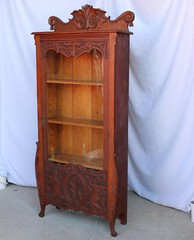 Antique Oak Display Cabinet – single door – Carved Cupids