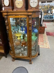 Stunning Antique Oak China Cabinet W/Griffins, Beautiful Wood Grain, Light Added
