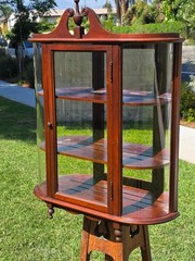 Vintage Federal Style Curved Glass Wall Curio Cabinet Mirror Back Display Case