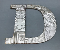 Decorative Salvage Tin Ceiling 16″ Patchwork Silver Metal VTG Letter D 1787-24B