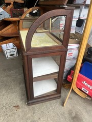 c1890 Quartersawn Oak store cabinet curved Panel 2 doors 36” w 47” h 18.5” deep