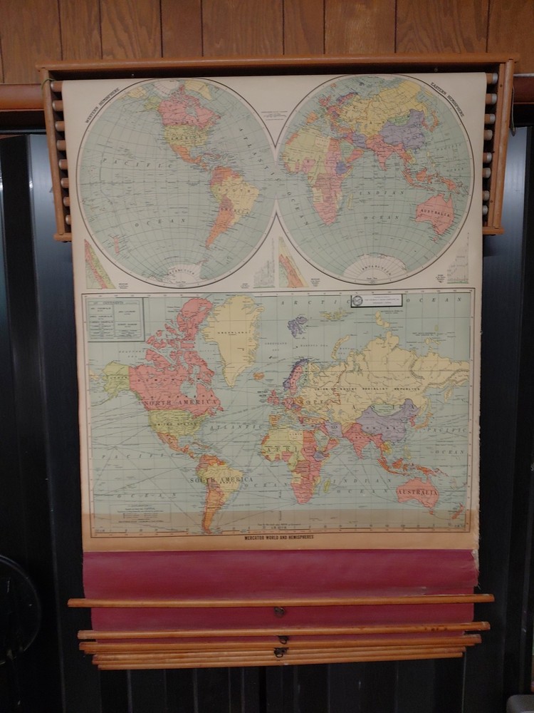 Vintage Cram Pull Down School Maps Set of 8 Wall Rack Mid Century Classroom Deco