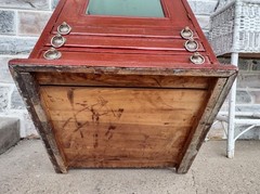 Antique Red Painted Oak 3 Drawer Country Hardware Store Display Cabinet, Mirror