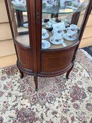 65301 Vintage Bow Front Curio Cabinet with Inlaid Mahogany Design
