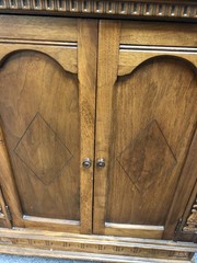 vintage Worm Wood Top Cabinet with 2 Doors & Fancy Work Front – 31″ tall