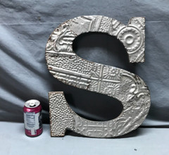 Decorative Salvage Tin Ceiling 16″ Patchwork Silver Metal VTG Letter S 1793-24B